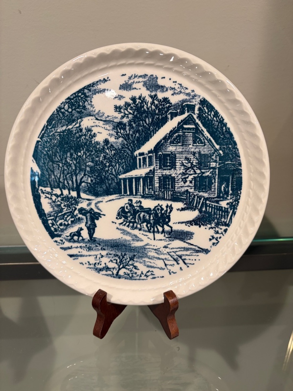 Blue and White Winter Scene Decorative Plate small dish (salad size dish)
